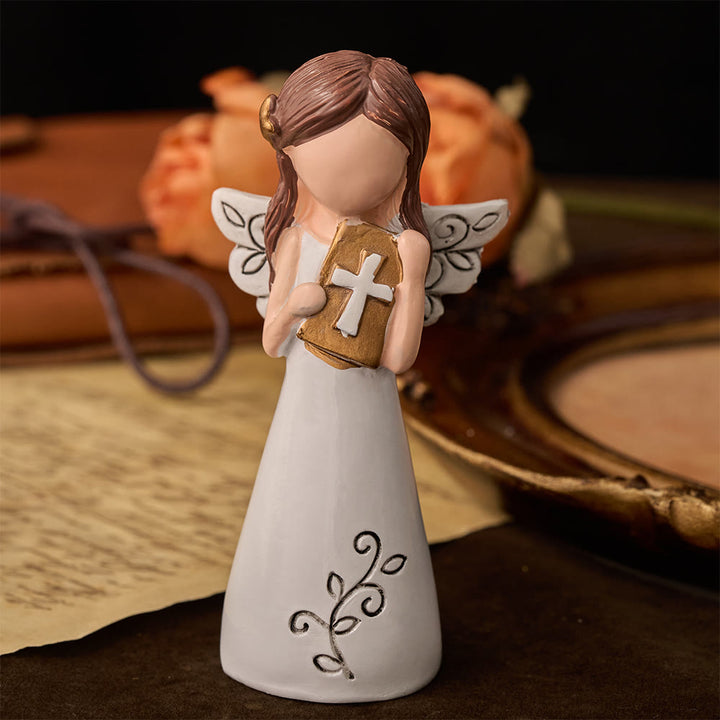 Christianartworkshop Ange avec croix et prière, ornement de bureau : emblème de dévotion, de foi et de grâce céleste - Ange biblique - image 1