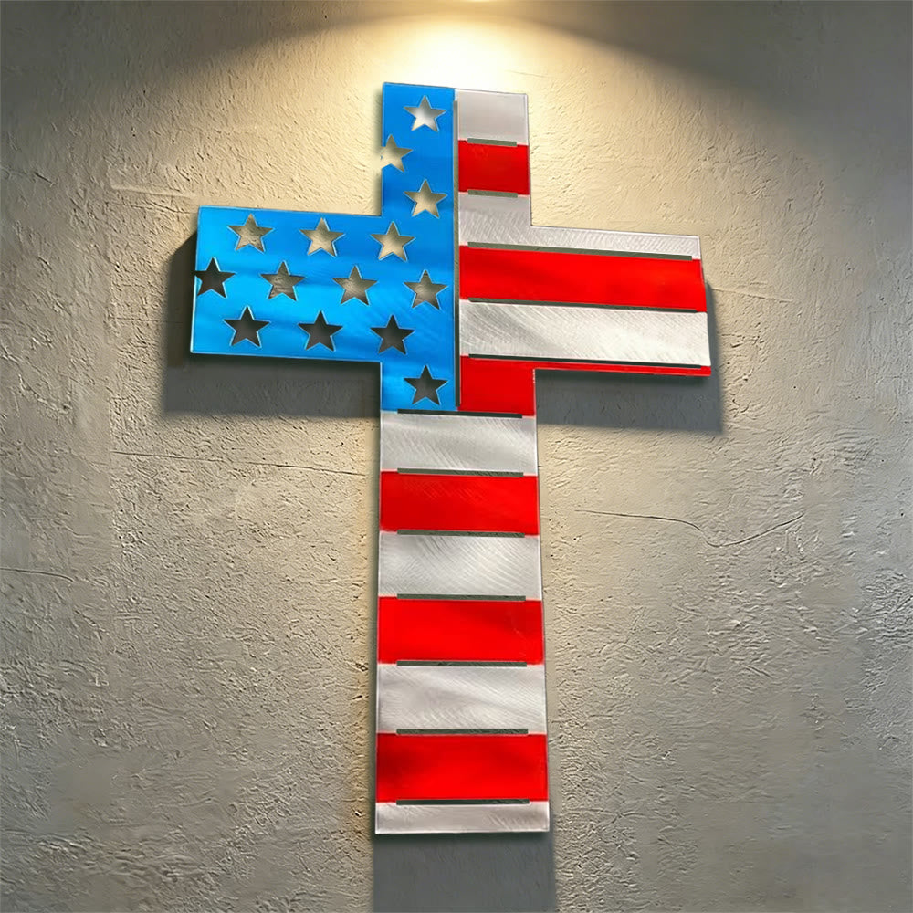 Christianartworkshop Croix en métal découpée avec précision, représentant le drapeau américain : un symbole sacré pour la maison et le cœur - image 0