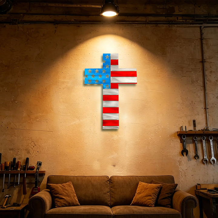 Christianartworkshop Croix en métal découpée avec précision, représentant le drapeau américain : un symbole sacré pour la maison et le cœur - image 2