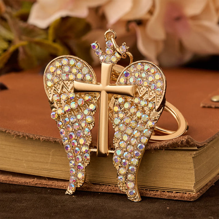 Christianartworkshop Porte-clés Croix Ailée en Zirconium : Ayez confiance en Dieu - Zircon multicolore - image 0