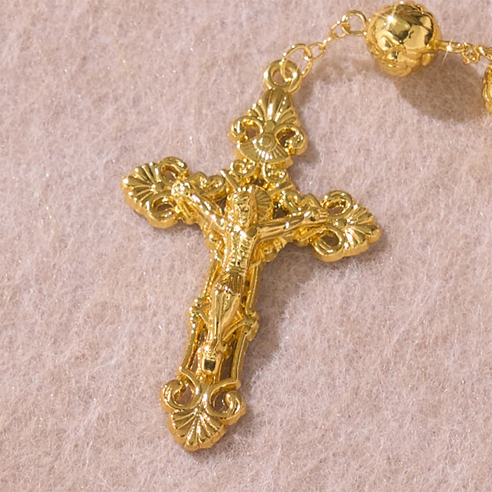 Christianartworkshop Chapelet de Notre-Dame à perles roses gravées et crucifix : symbole de prière fervente - image 5