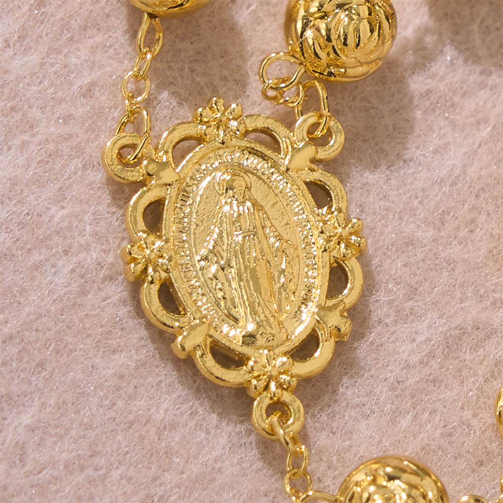 Christianartworkshop Chapelet de Notre-Dame à perles roses gravées et crucifix : symbole de prière fervente - image 3