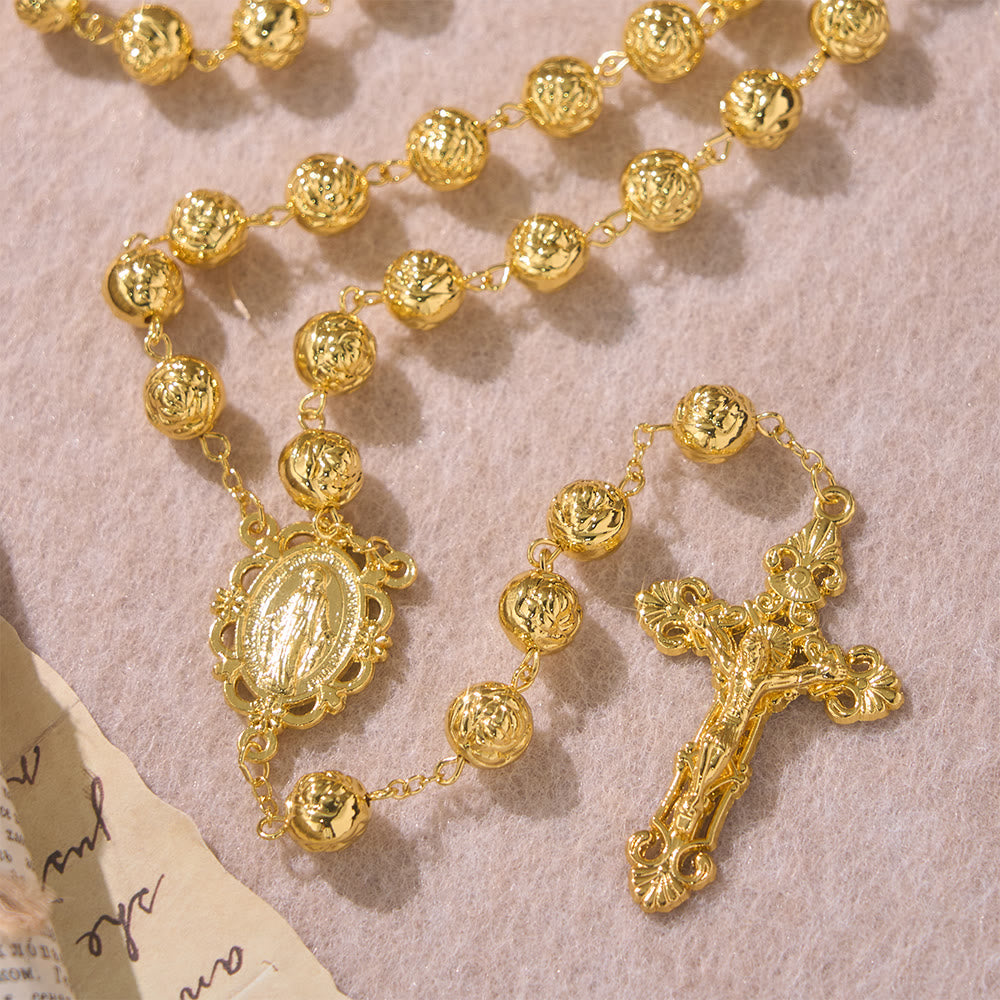 Christianartworkshop Chapelet de Notre-Dame à perles roses gravées et crucifix : symbole de prière fervente - image 6