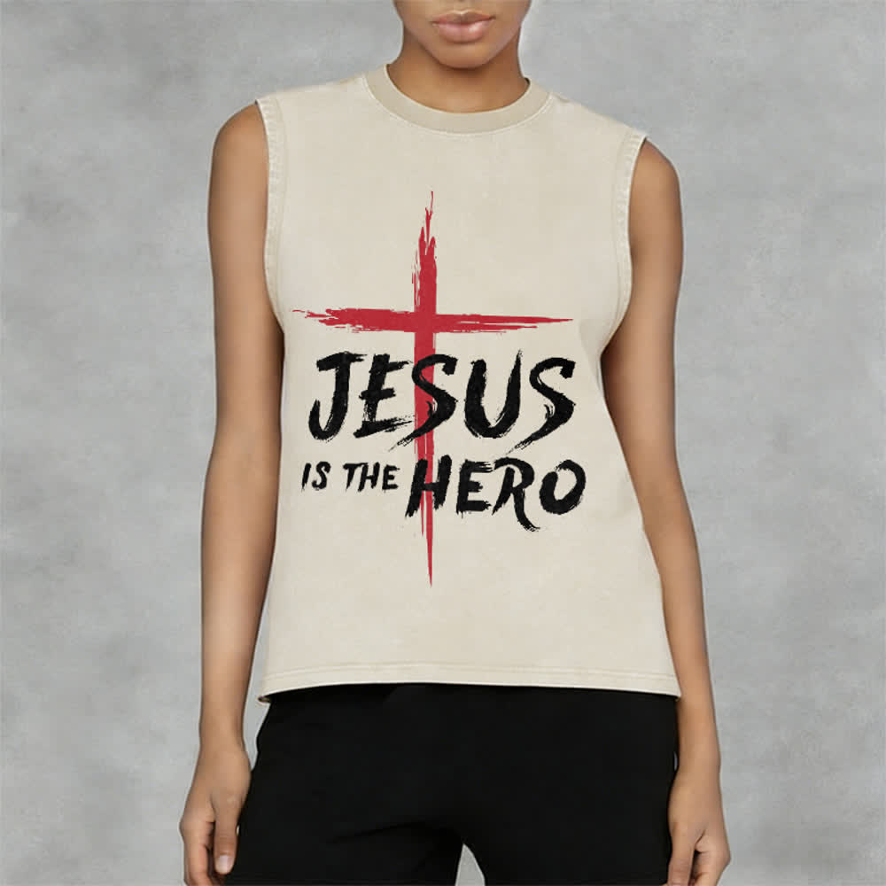 Christianartworkshop Débardeur unisexe lavé Croix-Rouge « Jésus est le héros » - image 2