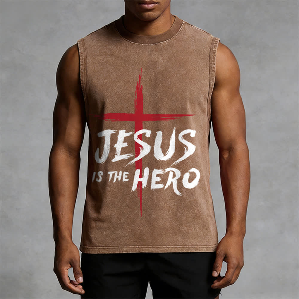 Christianartworkshop Débardeur unisexe lavé Croix-Rouge « Jésus est le héros » - image 10