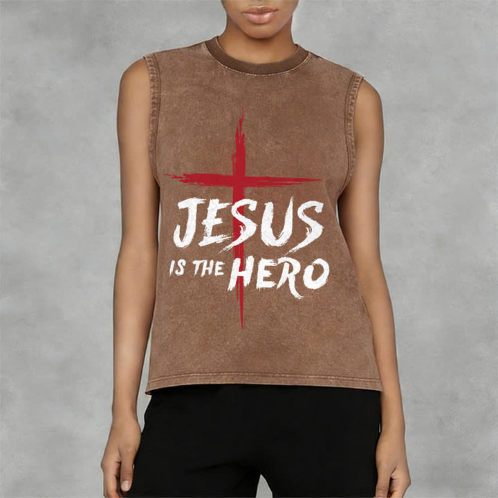 Christianartworkshop Débardeur unisexe lavé Croix-Rouge « Jésus est le héros » - image 11