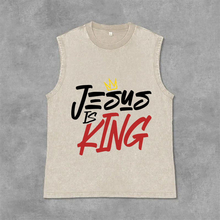 Christianartworkshop Débardeur unisexe délavé « JÉSUS EST ROI » - Beige - 2XL - image 3