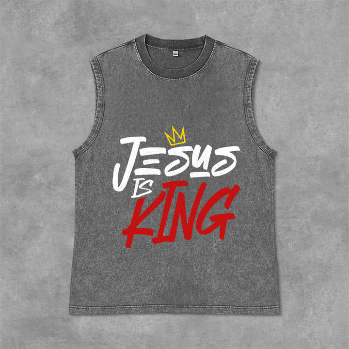Christianartworkshop Débardeur unisexe délavé « JÉSUS EST ROI » - Gris - 2XL - image 12