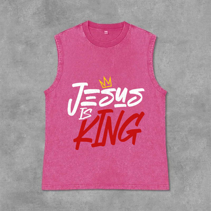 Christianartworkshop Débardeur unisexe délavé « JÉSUS EST ROI » - Rose - 2XL - image 0