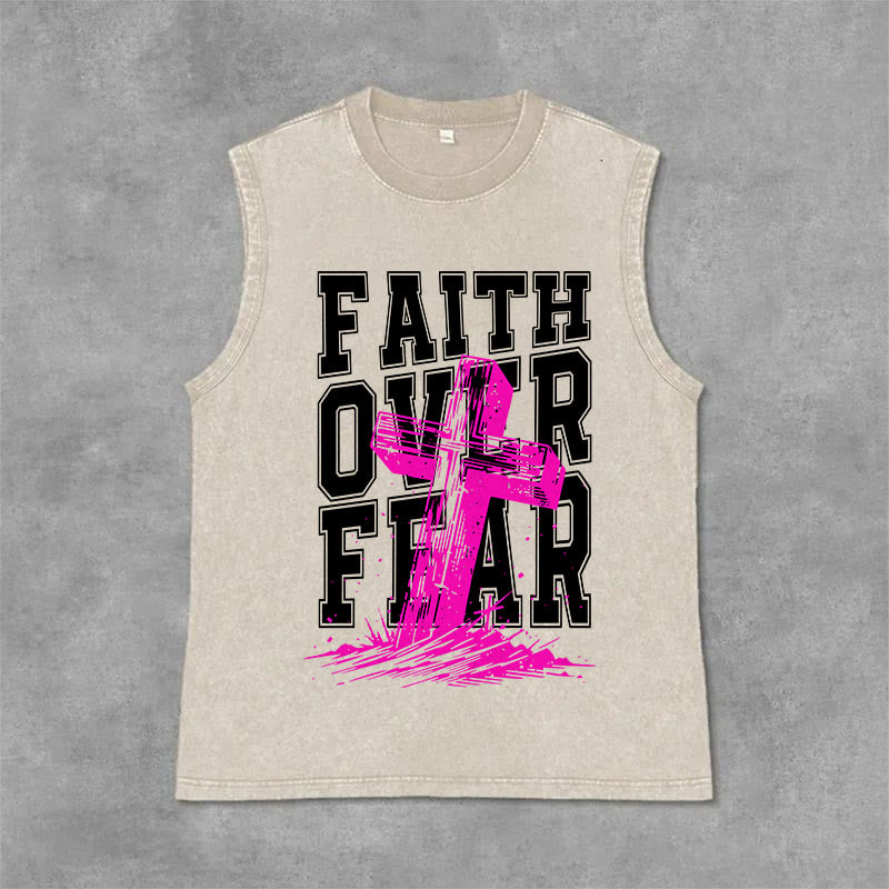 Christianartworkshop Débardeur unisexe délavé FAITH OVER FEAR - Beige - 2XL - image 9