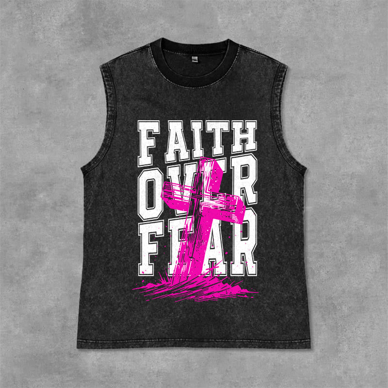 Christianartworkshop Débardeur unisexe délavé FAITH OVER FEAR - Noir - 2XL - image 0
