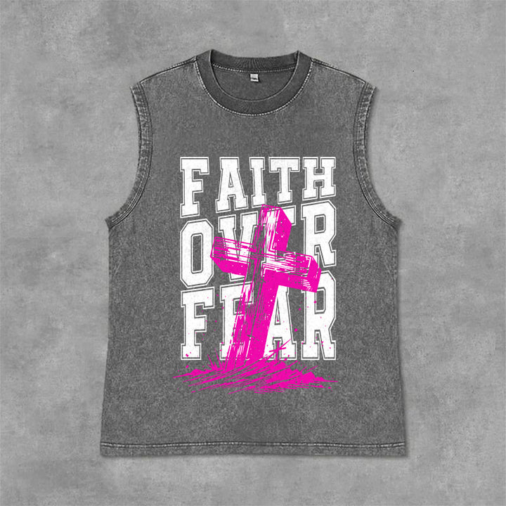 Christianartworkshop Débardeur unisexe délavé FAITH OVER FEAR - Gris - 2XL - image 6