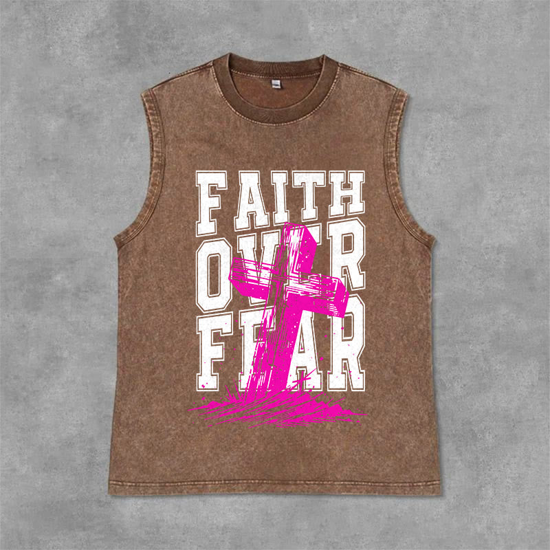Christianartworkshop Débardeur unisexe délavé FAITH OVER FEAR - Brun - 2XL - image 3