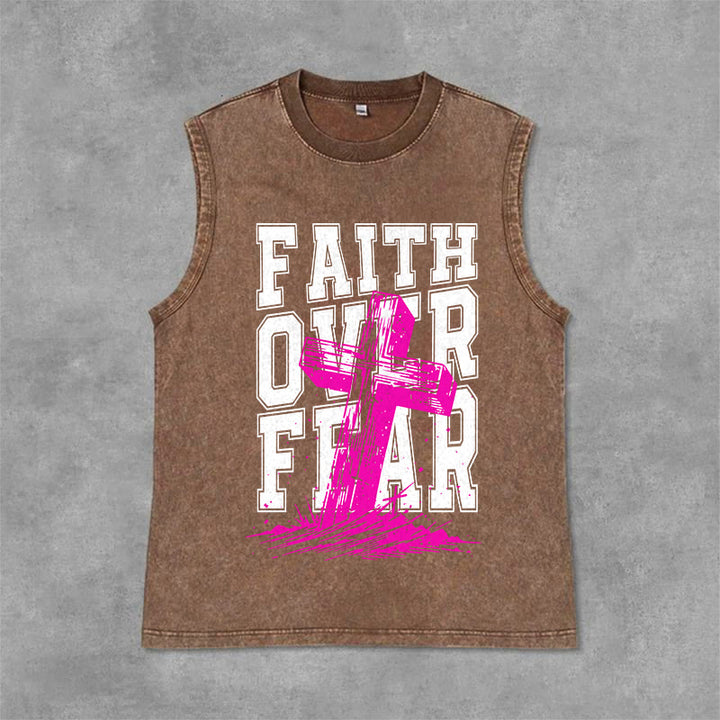 Christianartworkshop Débardeur unisexe délavé FAITH OVER FEAR - Brun - 2XL - image 3