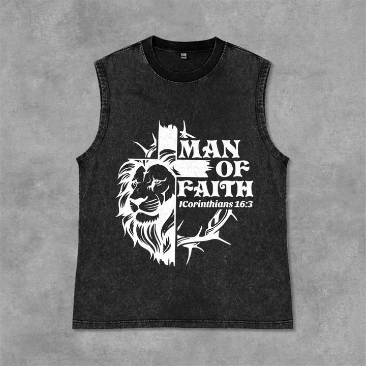 Christianartworkshop Débardeur unisexe délavé MAN OF FAITH - Noir - 2XL - image 3