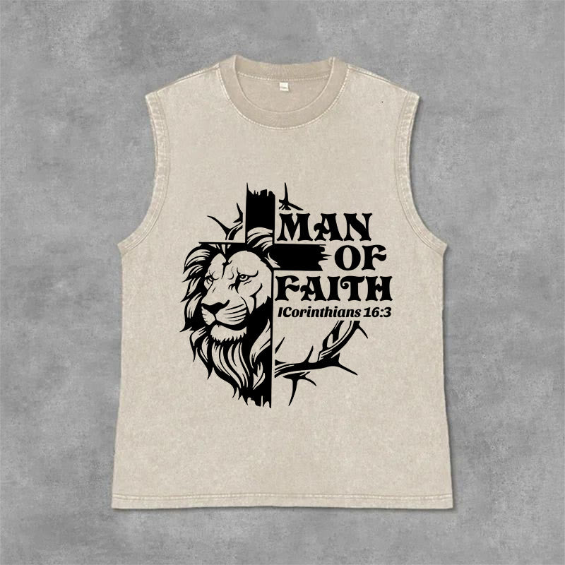 Christianartworkshop Débardeur unisexe délavé MAN OF FAITH - Beige - 2XL - image 0