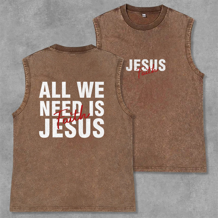 Christianartworkshop TOUT CE DONT NOUS AVONS BESOIN, C'EST JÉSUS Débardeur unisexe délavé - Brun - 2XL - image 0