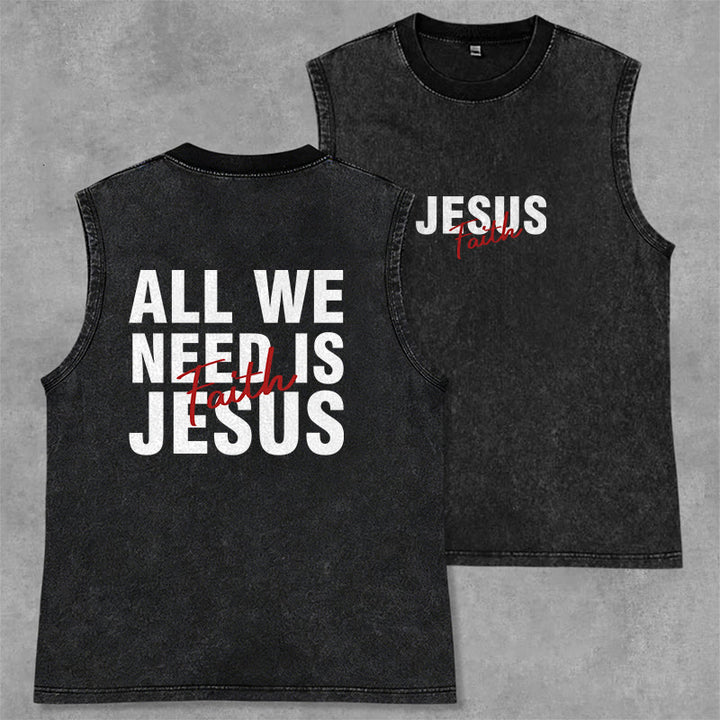 Christianartworkshop TOUT CE DONT NOUS AVONS BESOIN, C'EST JÉSUS Débardeur unisexe délavé - Noir - 2XL - image 14