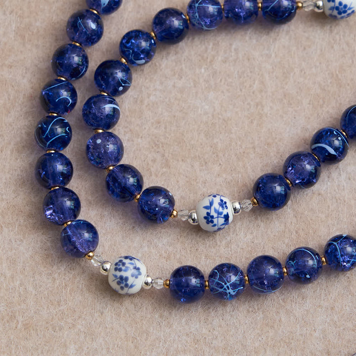 Christianartworkshop Chapelet en verre craquelé bleu foncé et perles de porcelaine avec une pièce maîtresse représentant Notre-Dame d'Aparecida - image 6