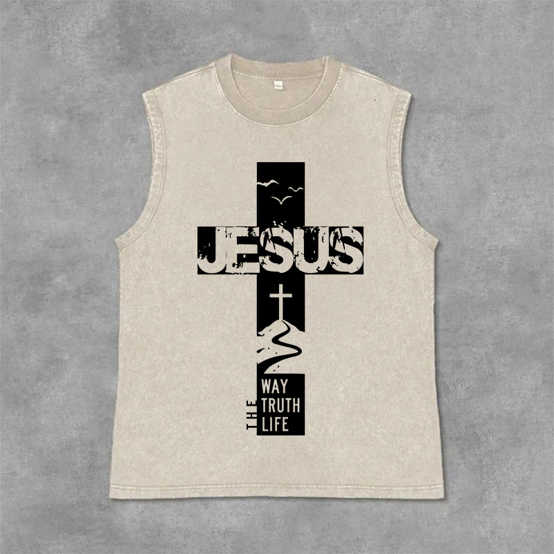 Christianartworkshop Débardeur unisexe lavé « Jésus le chemin, la vérité, la vie » - Beige - 2XL - image 6