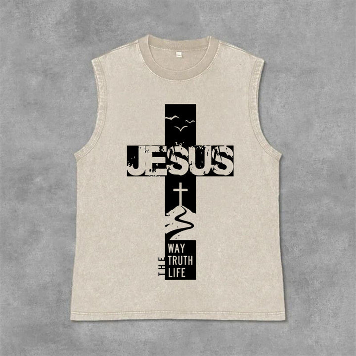 Christianartworkshop Débardeur unisexe lavé « Jésus le chemin, la vérité, la vie » - Beige - 2XL - image 6