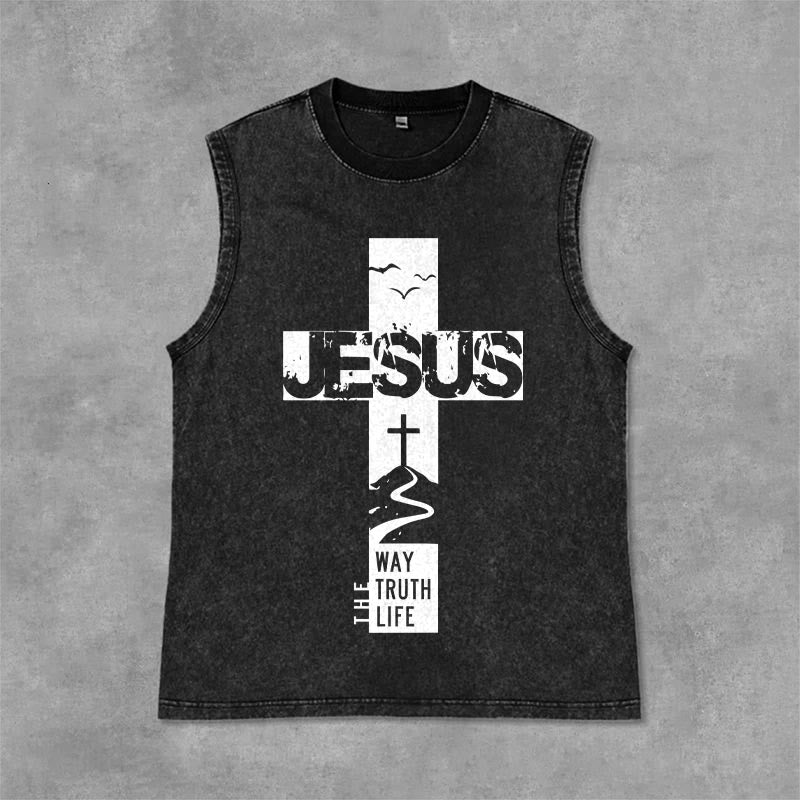 Christianartworkshop Débardeur unisexe lavé « Jésus le chemin, la vérité, la vie » - Noir - 2XL - image 9