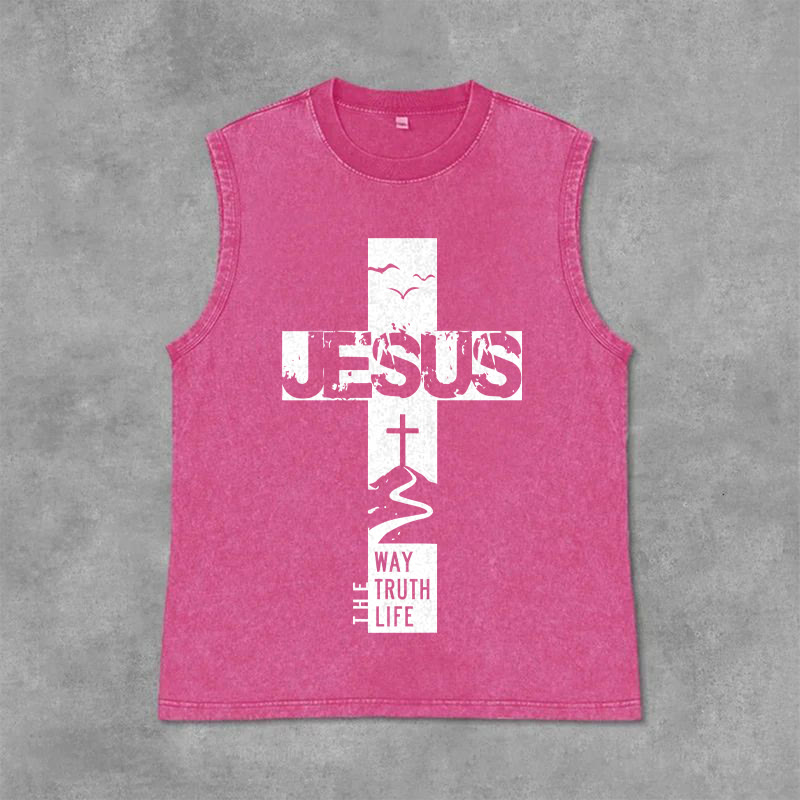 Christianartworkshop Débardeur unisexe lavé « Jésus le chemin, la vérité, la vie » - Rose - 2XL - image 12