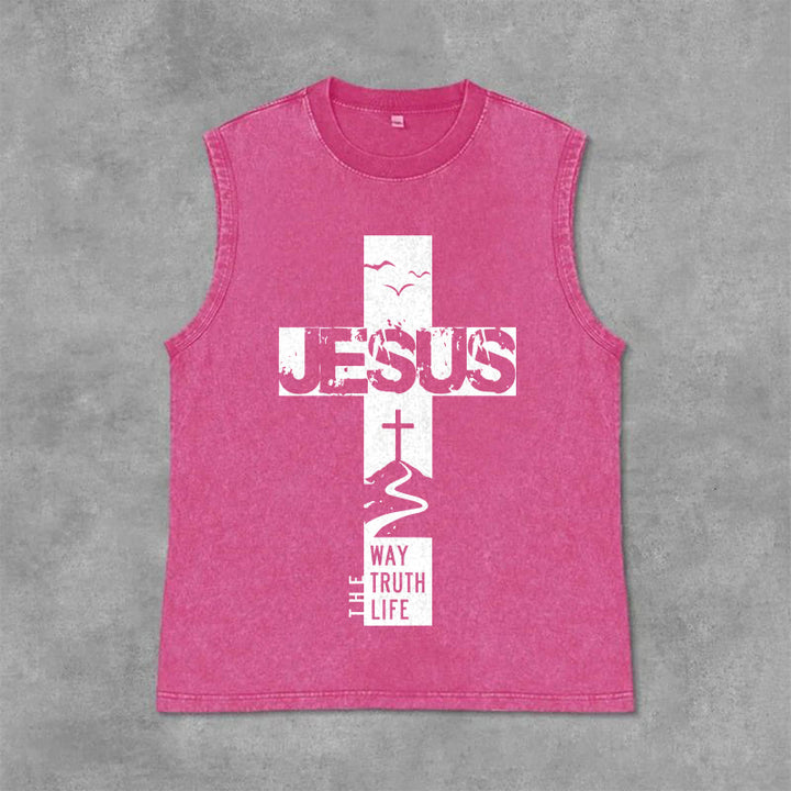 Christianartworkshop Débardeur unisexe lavé « Jésus le chemin, la vérité, la vie » - Rose - 2XL - image 12