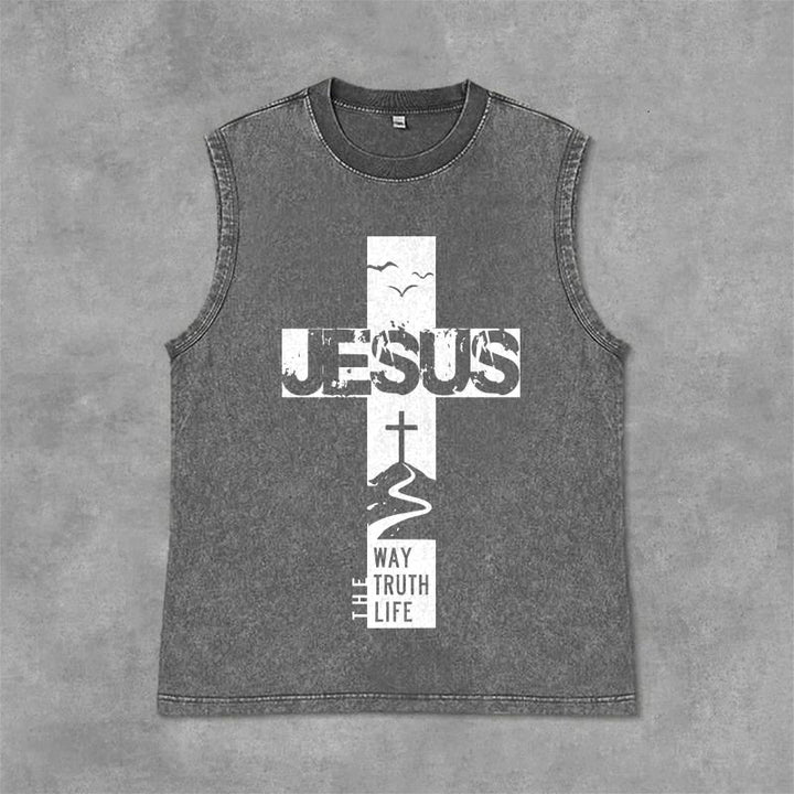 Christianartworkshop Débardeur unisexe lavé « Jésus le chemin, la vérité, la vie » - Gris - 2XL - image 3