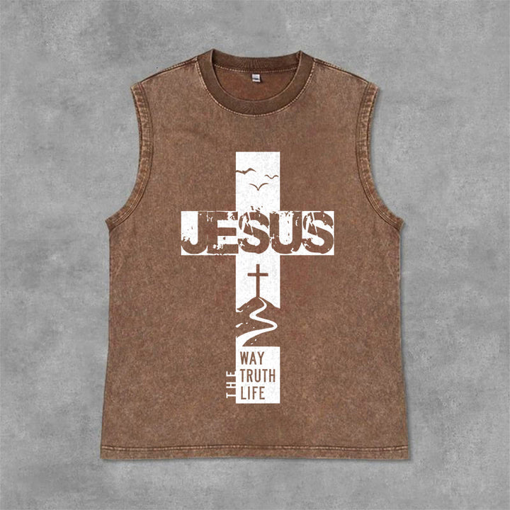 Christianartworkshop Débardeur unisexe lavé « Jésus le chemin, la vérité, la vie » - Brun - 2XL - image 0