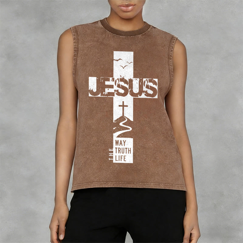 Christianartworkshop Débardeur unisexe lavé « Jésus le chemin, la vérité, la vie » - image 2
