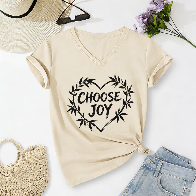 Christianartworkshop T-shirt décontracté à col en V CHOOSE JOY - Beige - 2XL - image 0