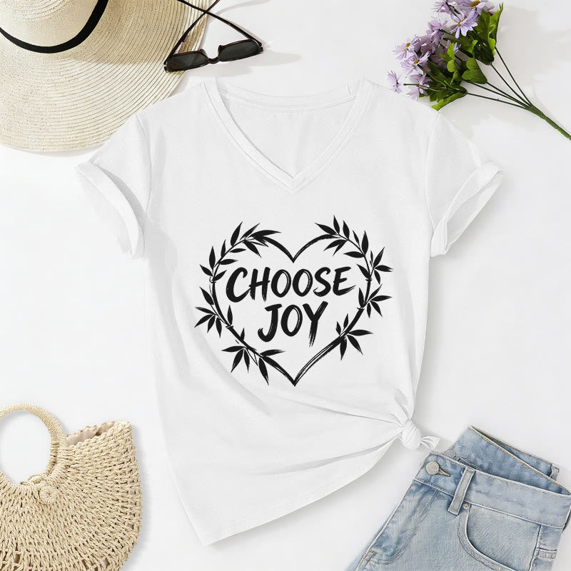Christianartworkshop T-shirt décontracté à col en V CHOOSE JOY - Blanc - 2XL - image 4