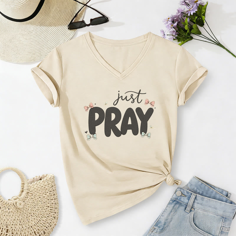 Christianartworkshop T-shirt décontracté à col en V Just PRAY - Beige - 2XL - image 6
