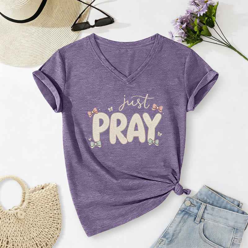 Christianartworkshop T-shirt décontracté à col en V Just PRAY - Violet - 2XL - image 18