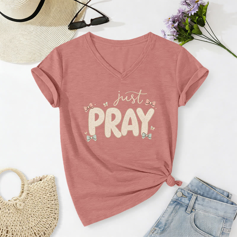 Christianartworkshop T-shirt décontracté à col en V Just PRAY - Rose clair - 2XL - image 12