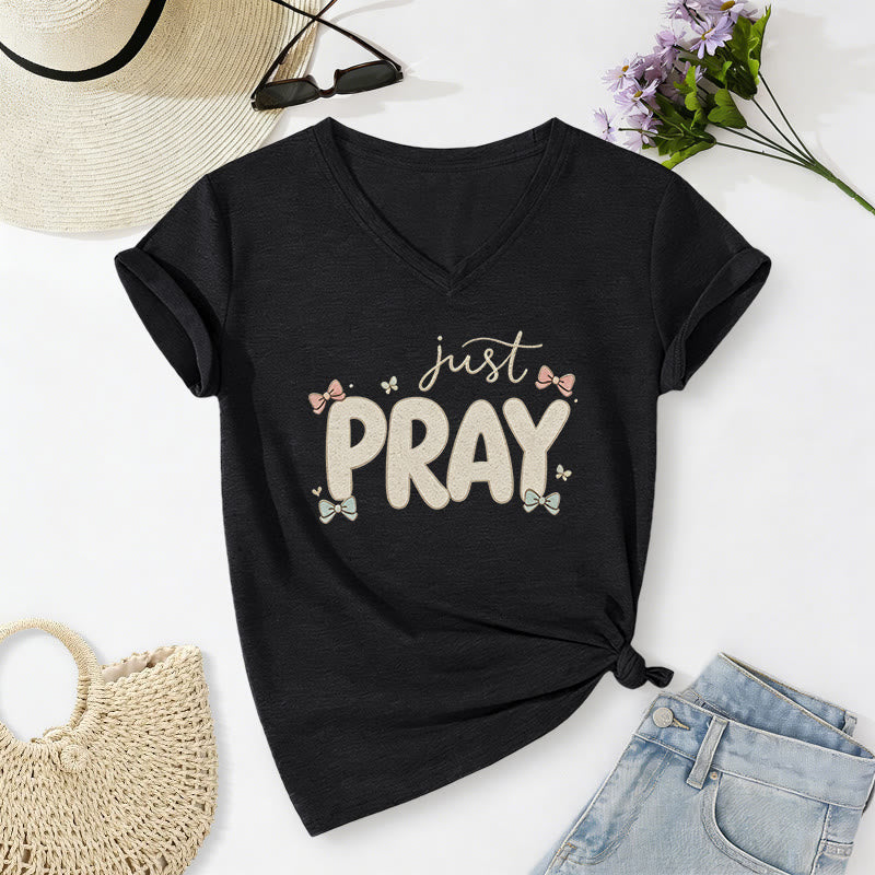 Christianartworkshop T-shirt décontracté à col en V Just PRAY - Noir - 2XL - image 14