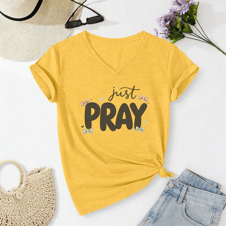Christianartworkshop T-shirt décontracté à col en V Just PRAY - Jaune - 2XL - image 8