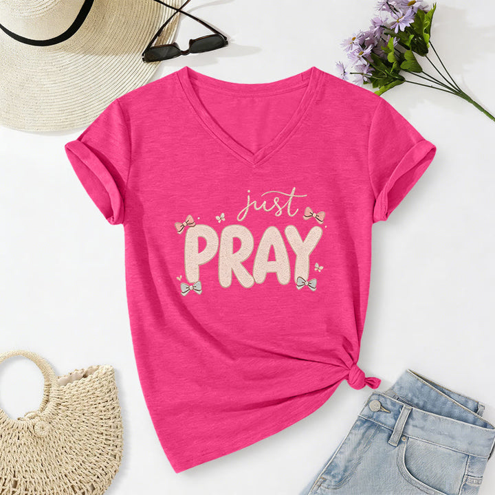 Christianartworkshop T-shirt décontracté à col en V Just PRAY - Rose - 2XL - image 24