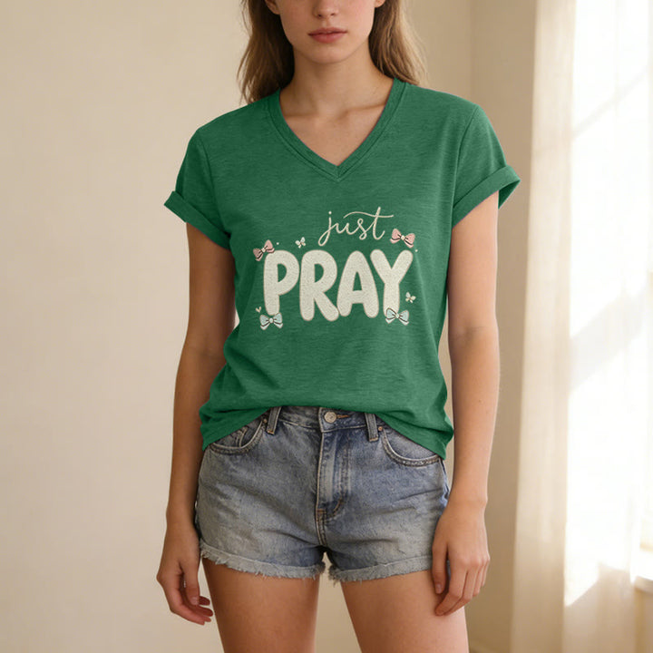 Christianartworkshop T-shirt décontracté à col en V Just PRAY - image 17