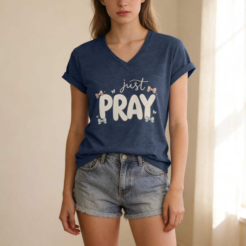 Christianartworkshop T-shirt décontracté à col en V Just PRAY - image 21