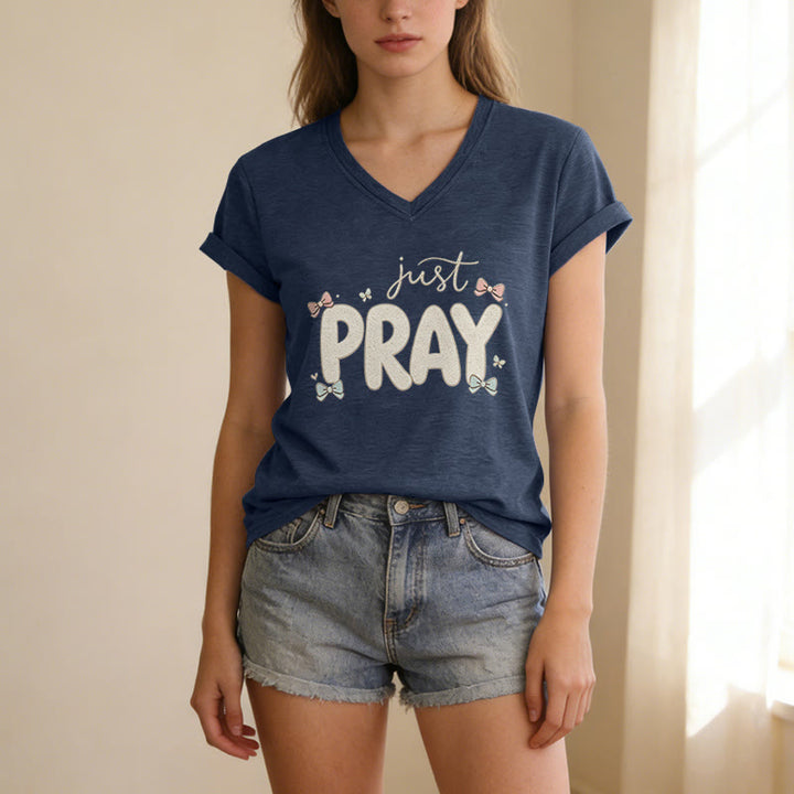 Christianartworkshop T-shirt décontracté à col en V Just PRAY - image 21