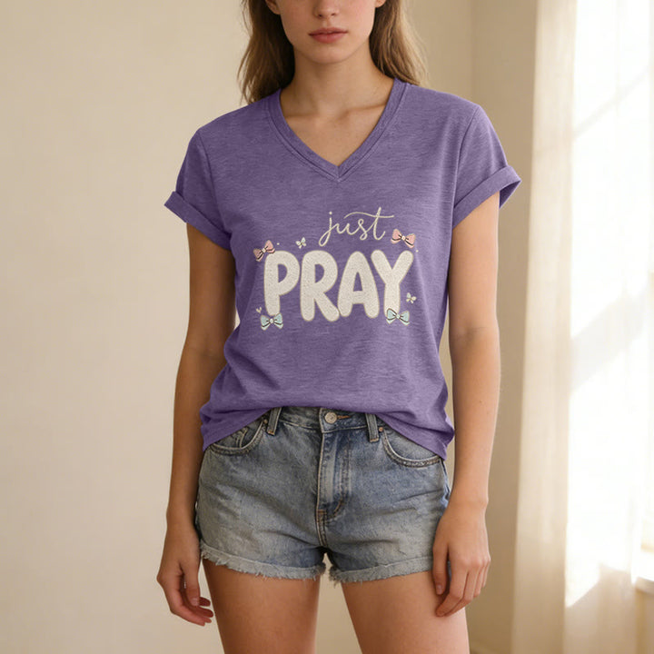 Christianartworkshop T-shirt décontracté à col en V Just PRAY - image 19
