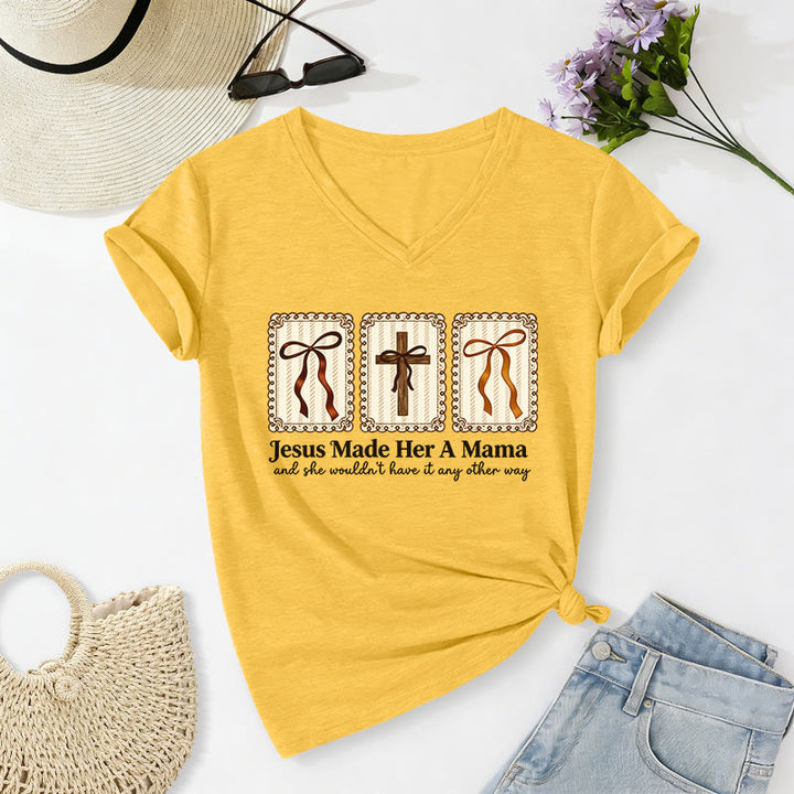 Christianartworkshop T-shirt décontracté à col en V « Jésus l'a faite maman » - Jaune - 2XL - image 6