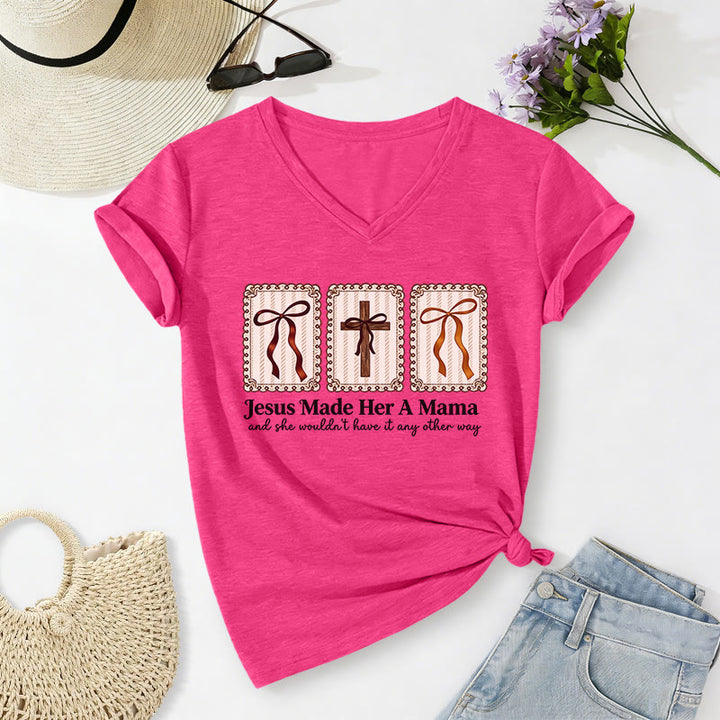 Christianartworkshop T-shirt décontracté à col en V « Jésus l'a faite maman » - Rose - 2XL - image 24