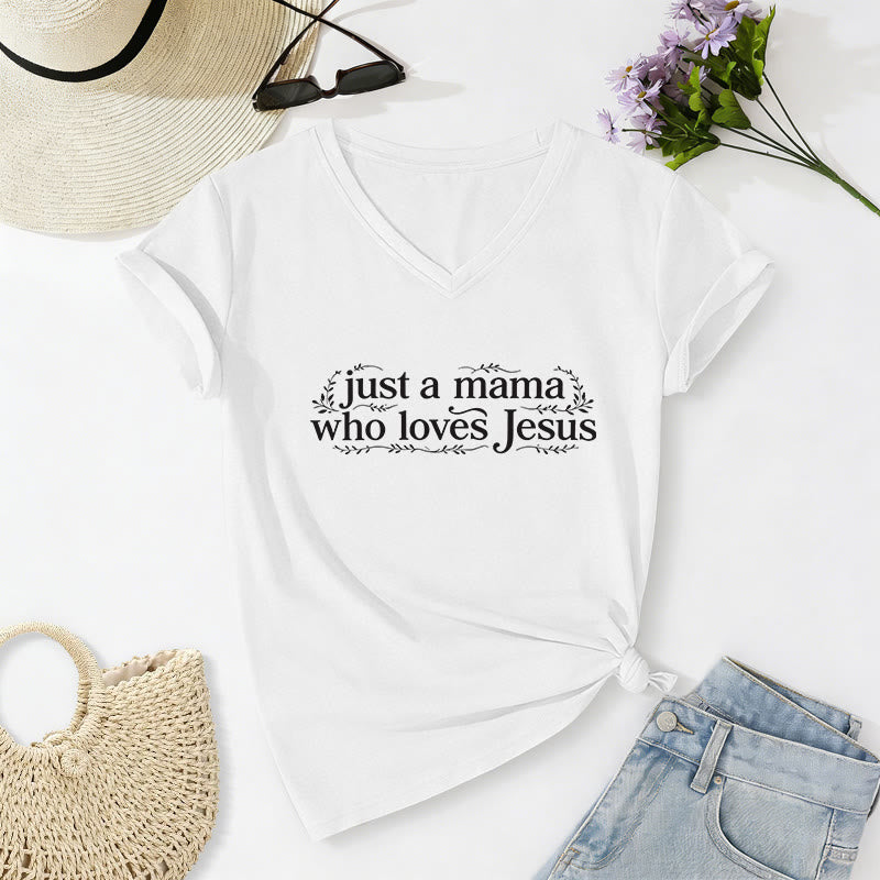 Christianartworkshop T-shirt décontracté à col en V « Juste une maman qui aime Jésus » - Blanc - 2XL - image 4