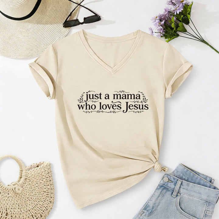 Christianartworkshop T-shirt décontracté à col en V « Juste une maman qui aime Jésus » - Beige - 2XL - image 6