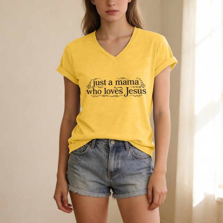Christianartworkshop T-shirt décontracté à col en V « Juste une maman qui aime Jésus » - image 9