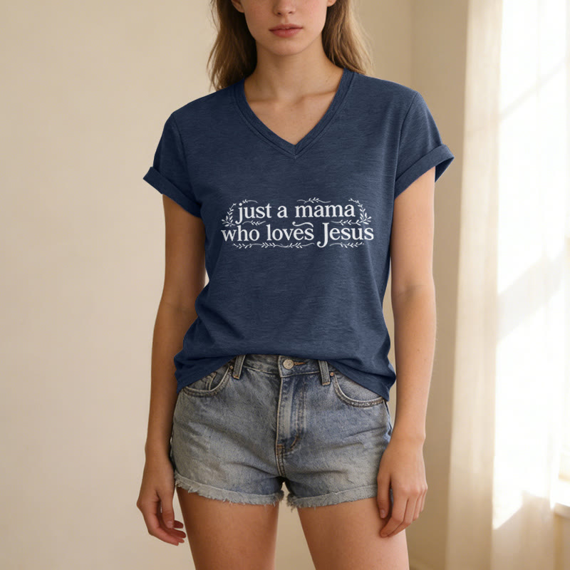 Christianartworkshop T-shirt décontracté à col en V « Juste une maman qui aime Jésus » - image 19