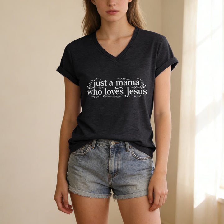 Christianartworkshop T-shirt décontracté à col en V « Juste une maman qui aime Jésus » - image 13